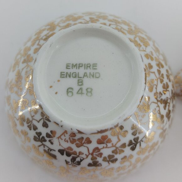 Vintage Empire England Porcelain Chintz Gold Shamrock Print Cream and Sugar Set - Picture 3 of 11